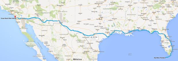 Auf dieser Route habe ich die USA von der Ost- zur Westküste durchquert.